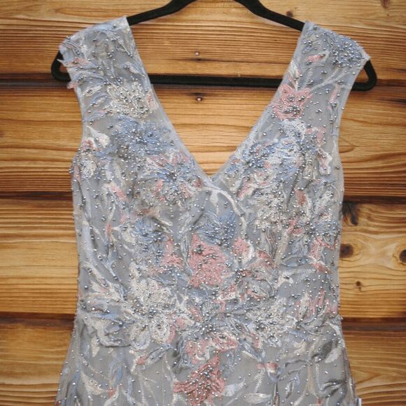 Mac Duggal 20263 Emery Embroidered Gown Dress Gray 6 - Picture 9 of 16